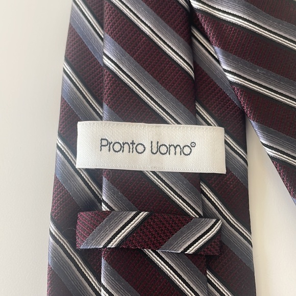 Burgundy and Grey Striped Handmade Silk Tie - Pronto Uomo - Picture 5 of 7